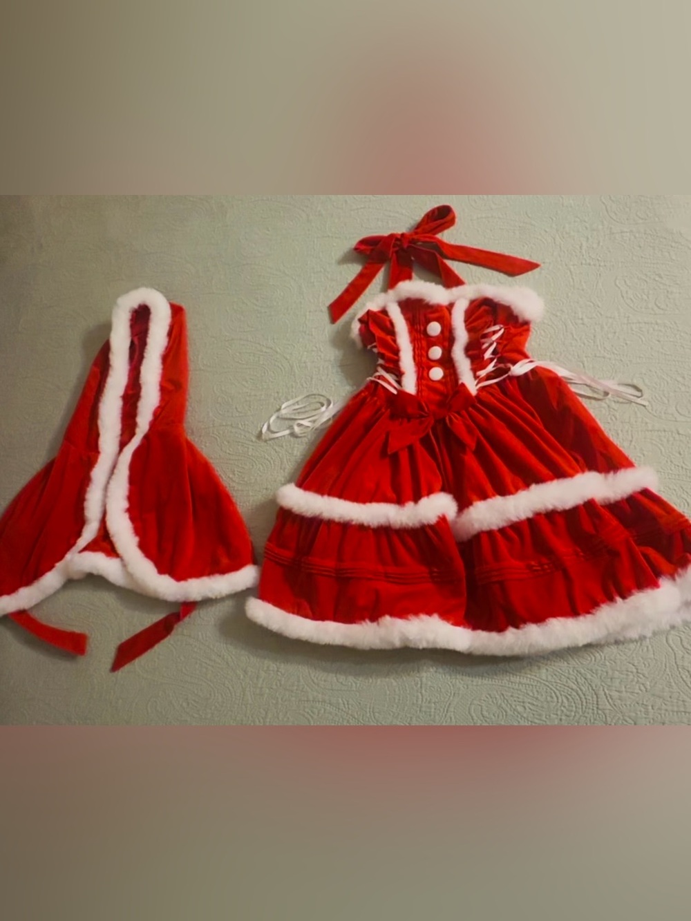 Christmas Santa mid dress, w/hooded caplet, barely used.